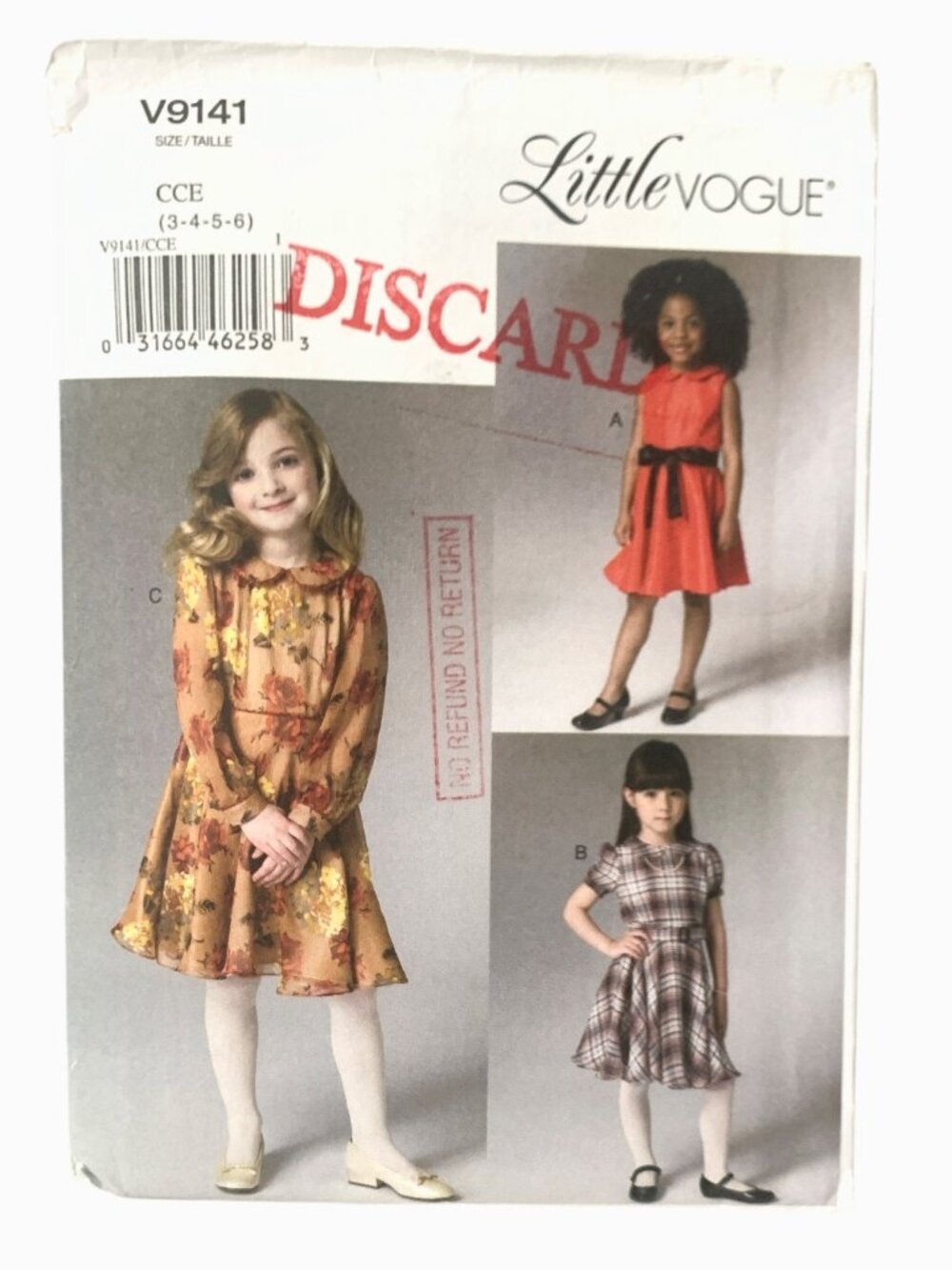 Little Vogue Sewing Pattern V9141 Girl's Lined Dress & Belt UNCUT Size 3 4 5 6
